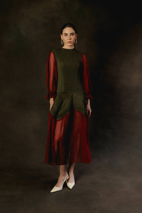 Silk Chiffon Pleated Skirt